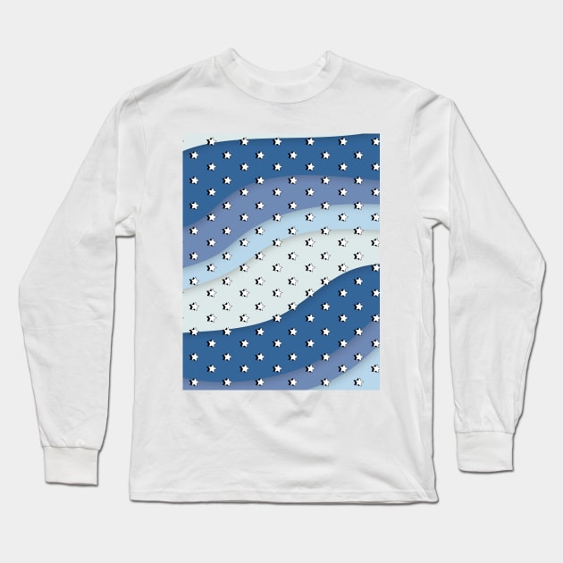 Blue Waves Retro VSCO Aesthetic  stars Long Sleeve T-Shirt by YourGoods